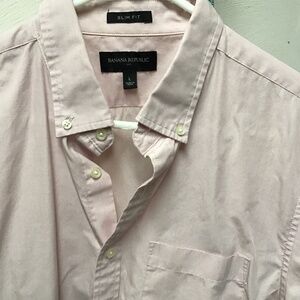 Banana Republic Slim Fit Button Down Shirt Mens Large Pink Short Sleeve
